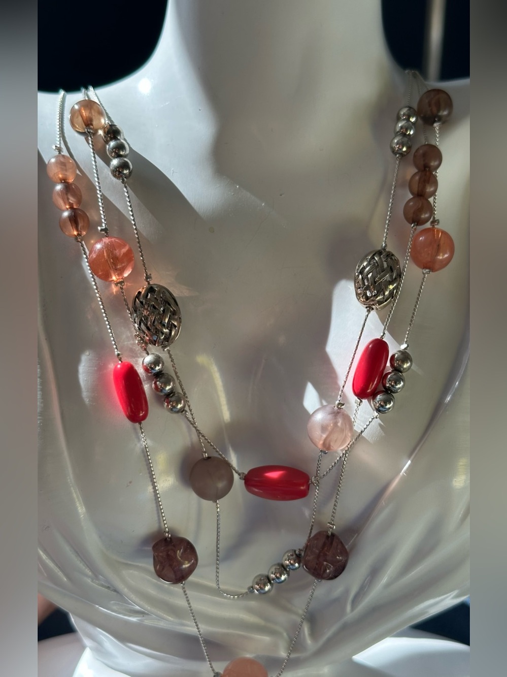 NEW YORK & COMPANY Multi-Silver Strand Pink Brown Purple Beads Sturdy Necklace